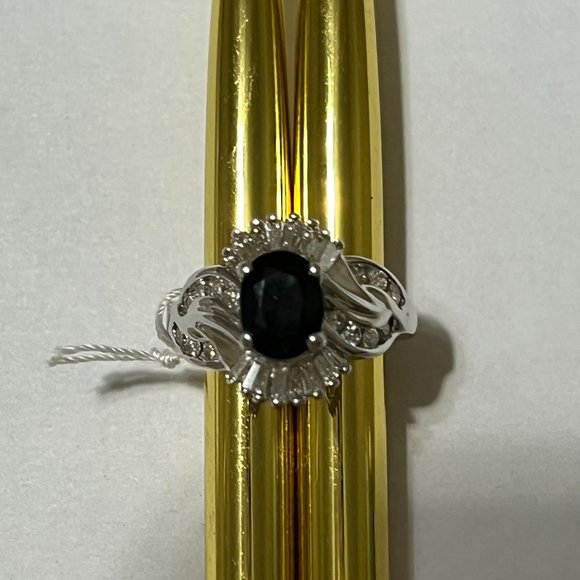 Beautiful design 14K white gold diamond & sapphire ring - Picture 3 of 5